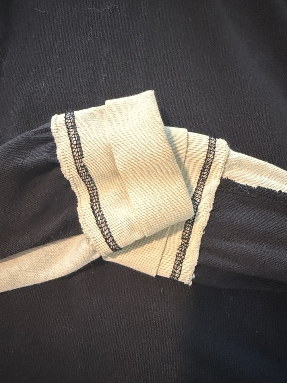 Free People Black Long-Sleeve Ringer Top with Cream Panels and Red Stripes - Picture 4 of 5